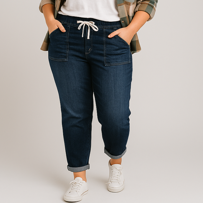 Women's High Waist Drawstring Pants in Light Blue and Dark Blue