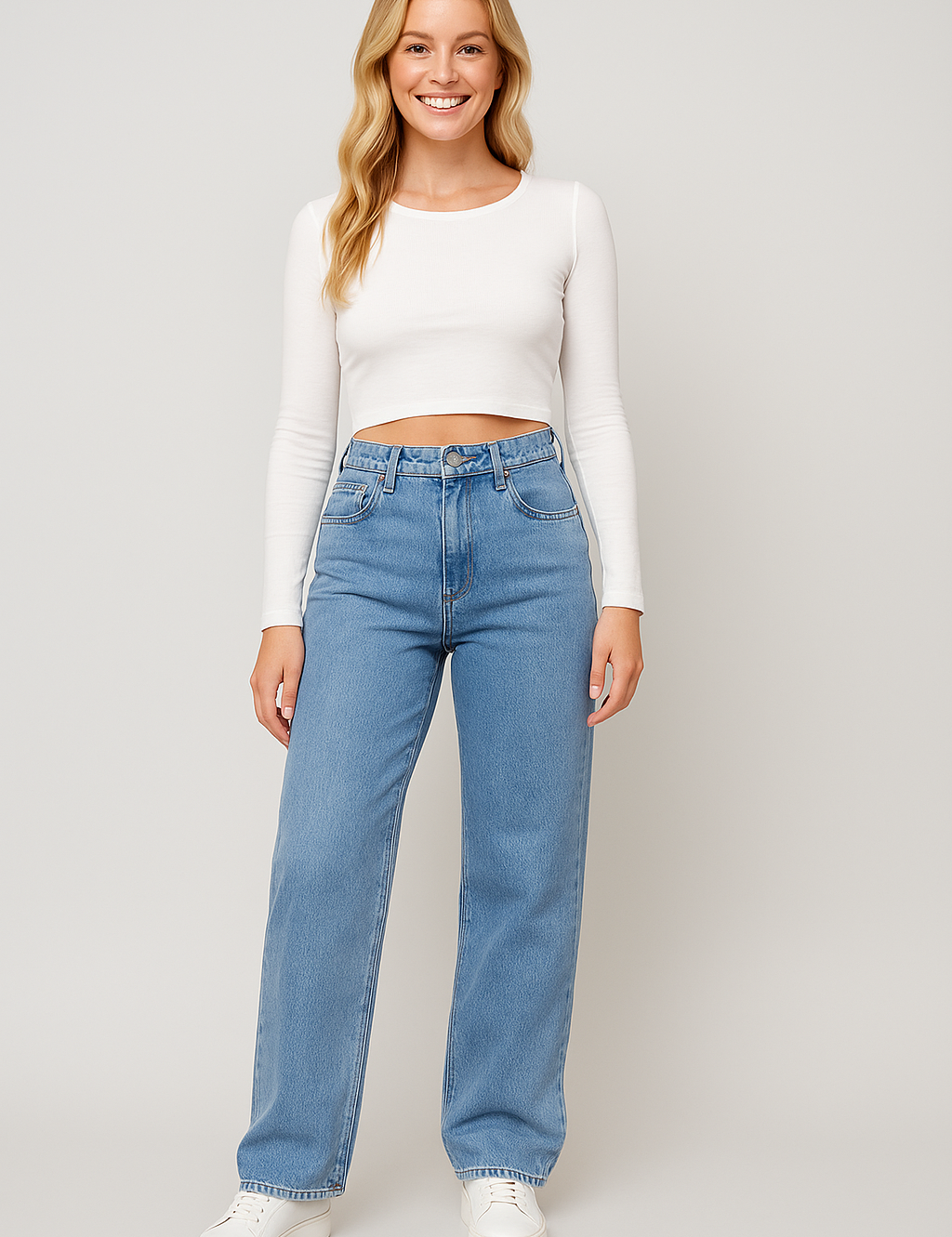 Women's High Waist Baggy Dark Blue Jeans - Comfortable & Stylish Fit