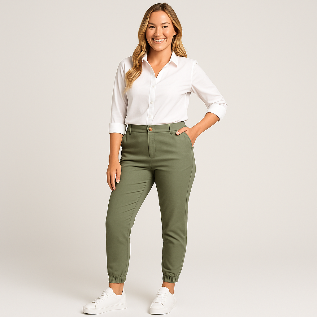 Women's High Waist Casual Pants with Stretchable Fabric and Functional Pockets