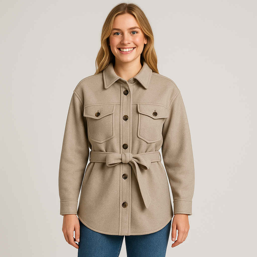 Women's Coat - Medium-Length Winter Coat for Women with Belt and Button Closure