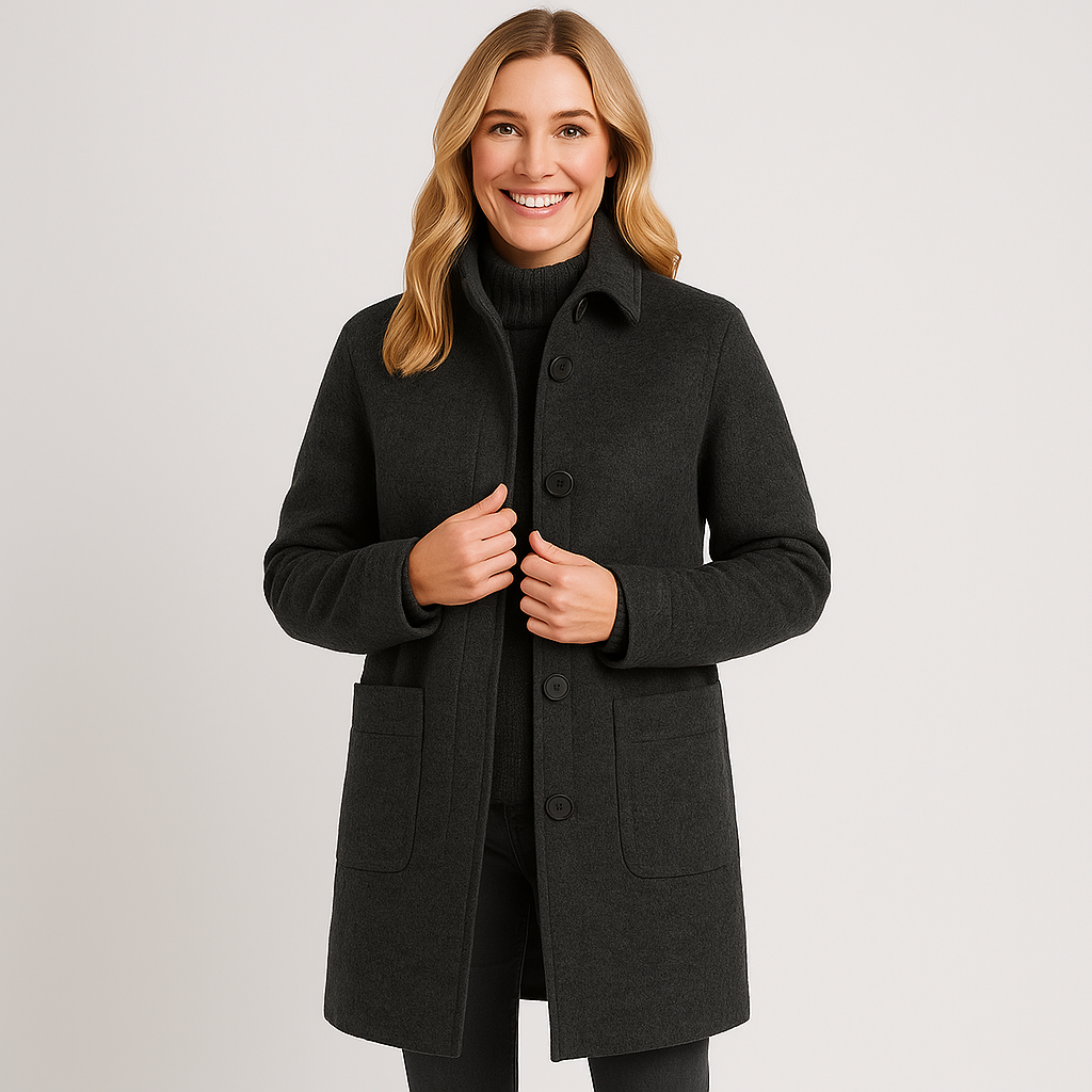 Women's Warm Coat - Elegant Button Closure Winter Outerwear