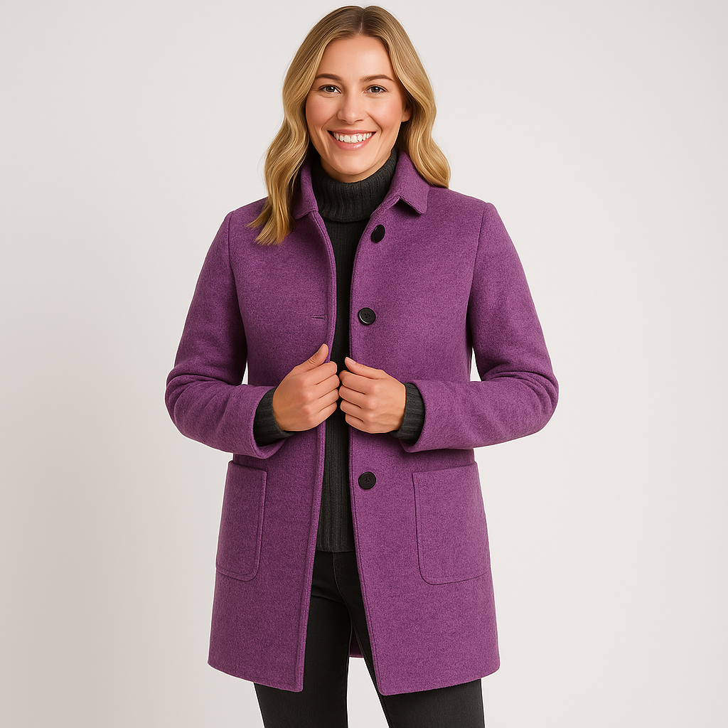 Women's Warm Coat - Elegant Button Closure Winter Outerwear