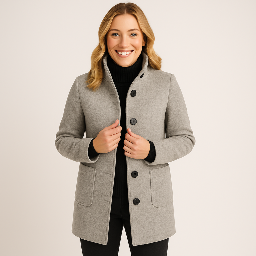 Women's Warm Coat - Elegant Button Closure Winter Outerwear