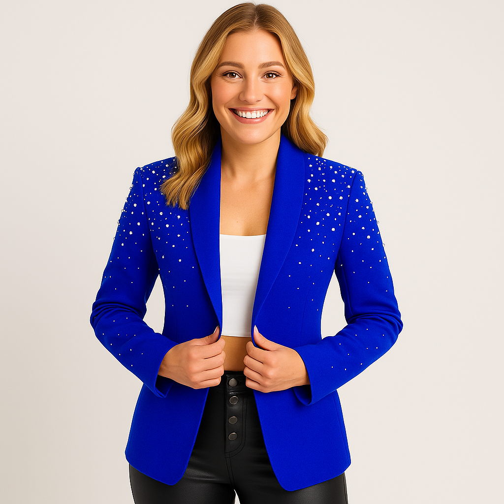 Women's Slim Blazer with Pearl Details - Elegant Office and Casual Jacket