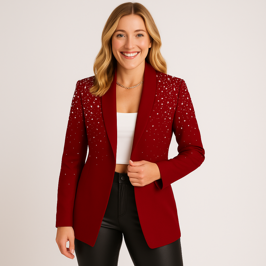 Women's Slim Blazer with Pearl Details - Elegant Office and Casual Jacket