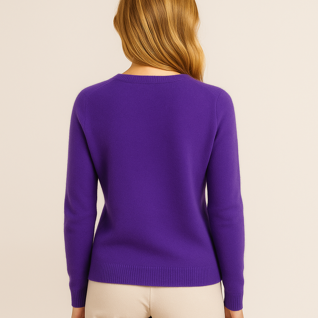 Women's Merino Wool Pullover Sweater - Classic O-Neck Cable Knit
