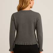 Women's Long Sleeve Knitted Cardigan - Soft Ruffle Design for Autumn Wear