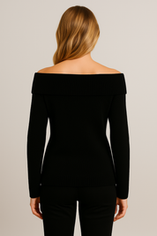 Women's Off The Shoulder Sweater - Long Sleeve Knitted Casual Top
