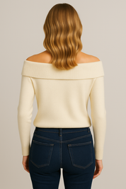 Women's Off The Shoulder Sweater - Long Sleeve Knitted Casual Top