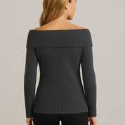 Women's Off The Shoulder Sweater - Long Sleeve Knitted Casual Top
