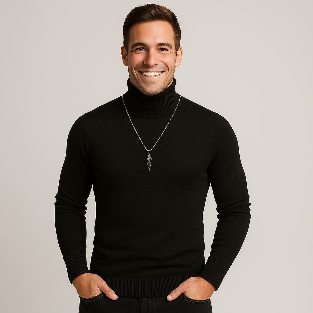 Men's Slim Fit Turtleneck Sweater - Stylish Warm Knit for Winter