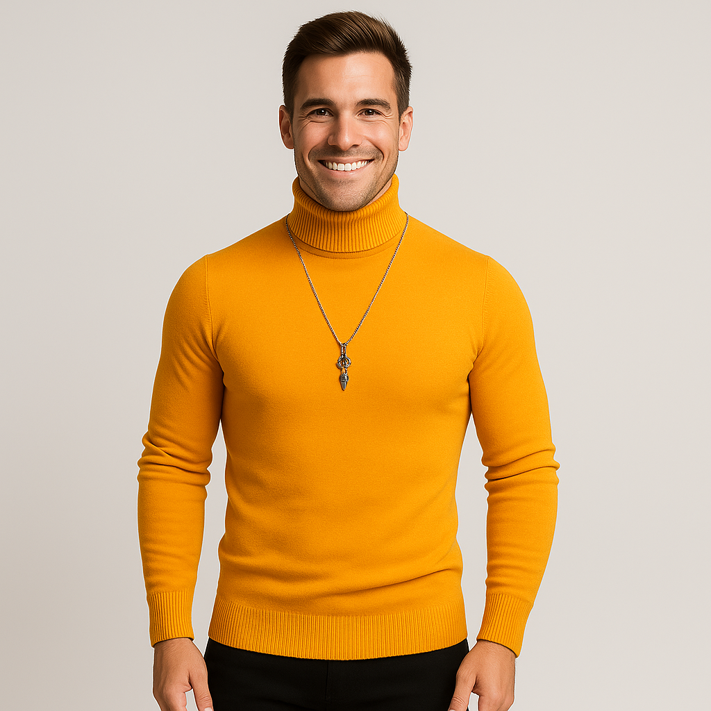 Men's Slim Fit Turtleneck Sweater - Stylish Warm Knit for Winter