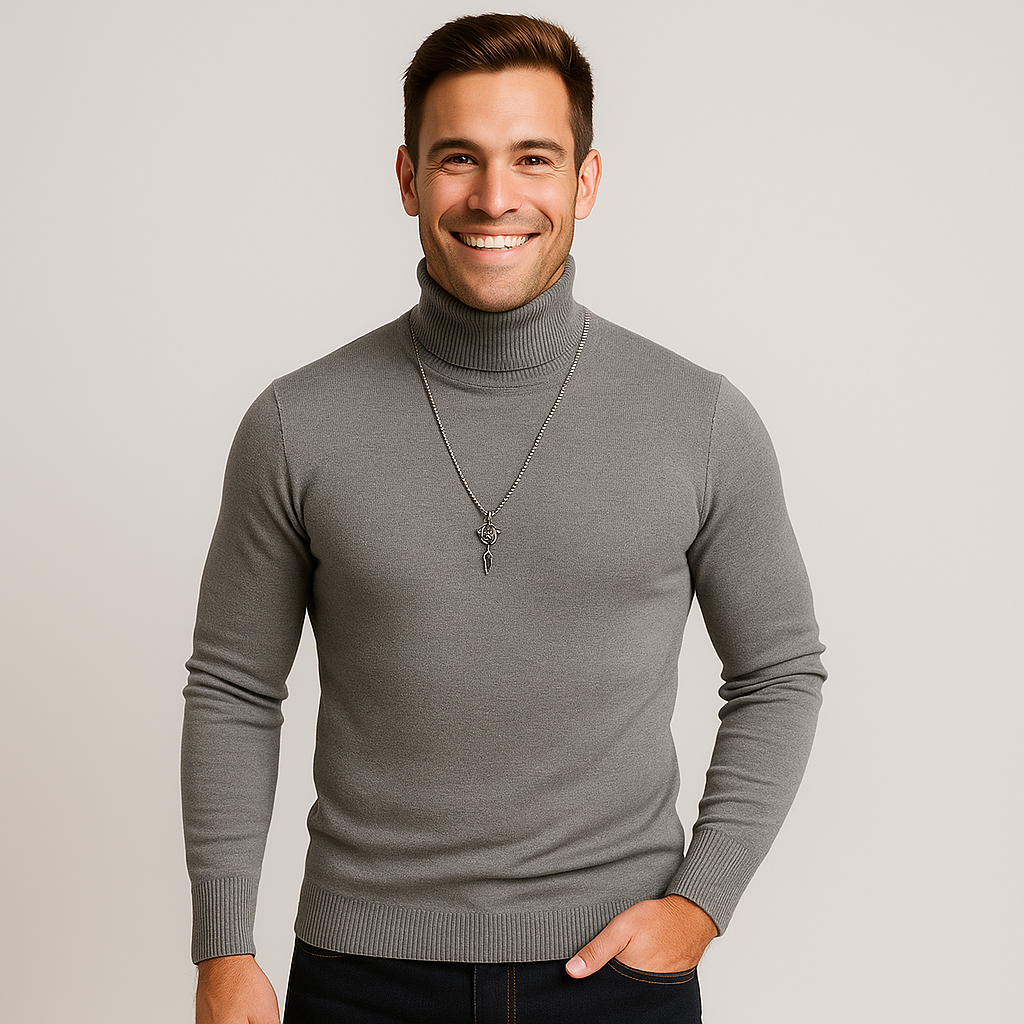 Men's Slim Fit Turtleneck Sweater - Stylish Warm Knit for Winter