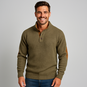 Men's Corduroy Sweater with Raised Collar in Green and Beige
