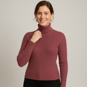 Women's Knitted Turtleneck Sweater - Cozy Striped Design for Autumn & Winter