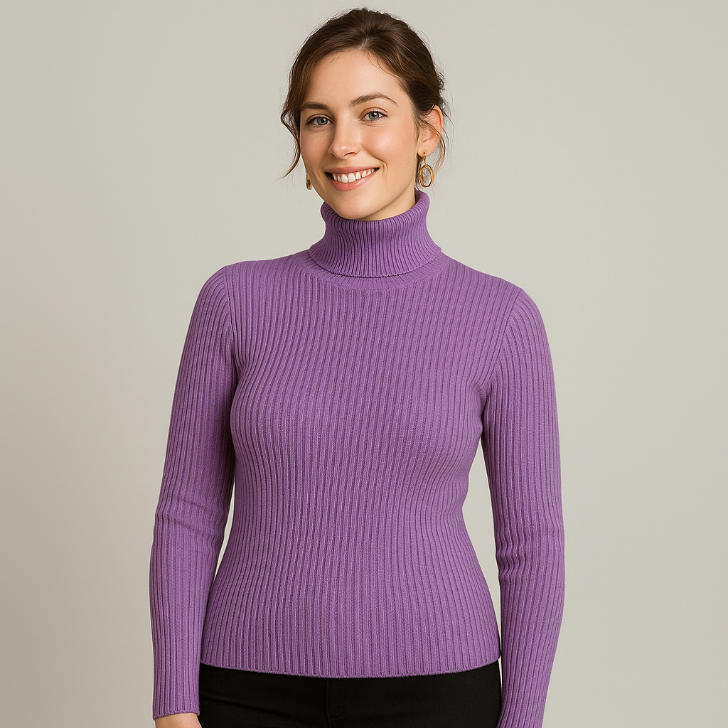 Women's Knitted Turtleneck Sweater - Cozy Striped Design for Autumn & Winter