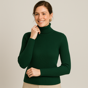 Women's Knitted Turtleneck Sweater - Cozy Striped Design for Autumn & Winter