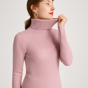 Women's Knitted Turtleneck Sweater - Cozy Striped Design for Autumn & Winter