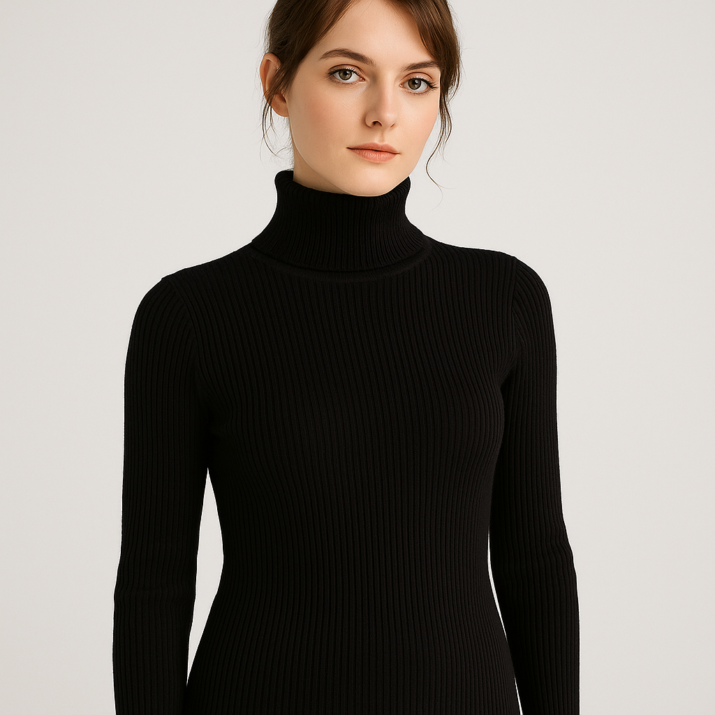 Women's Knitted Turtleneck Sweater - Cozy Striped Design for Autumn & Winter