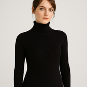 Women's Knitted Turtleneck Sweater - Cozy Striped Design for Autumn & Winter