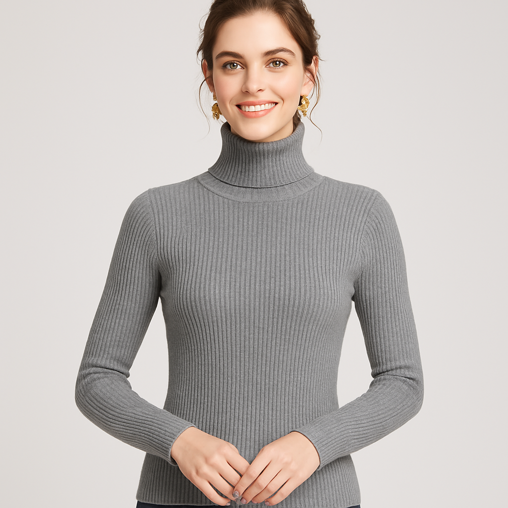 Women's Knitted Turtleneck Sweater - Cozy Striped Design for Autumn & Winter