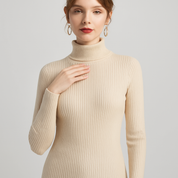 Women's Knitted Turtleneck Sweater - Cozy Striped Design for Autumn & Winter