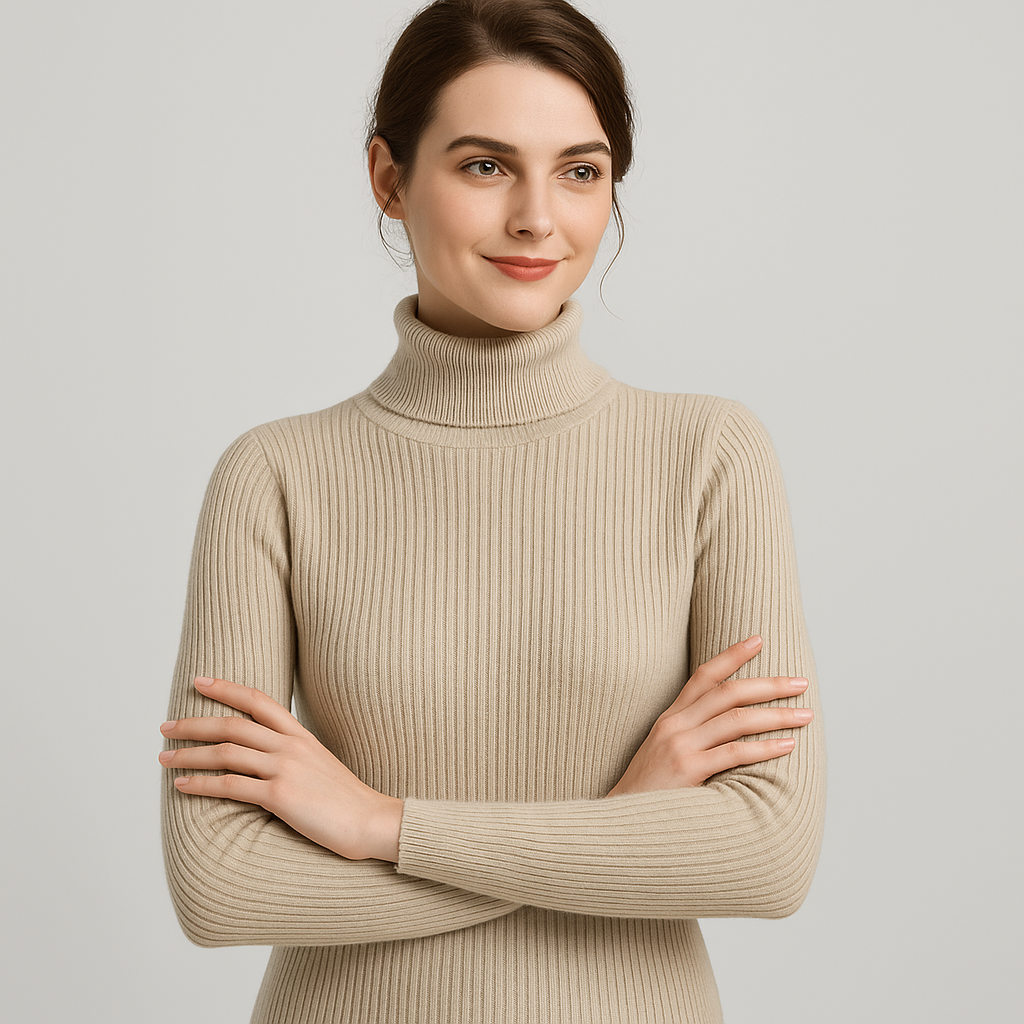 Women's Knitted Turtleneck Sweater - Cozy Striped Design for Autumn & Winter