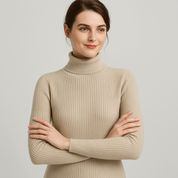 Women's Knitted Turtleneck Sweater - Cozy Striped Design for Autumn & Winter