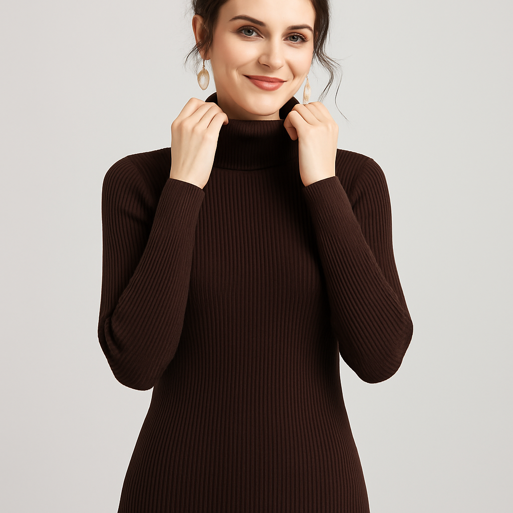Women's Knitted Turtleneck Sweater - Cozy Striped Design for Autumn & Winter