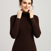 Women's Knitted Turtleneck Sweater - Cozy Striped Design for Autumn & Winter