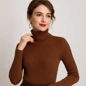 Women's Knitted Turtleneck Sweater - Cozy Striped Design for Autumn & Winter