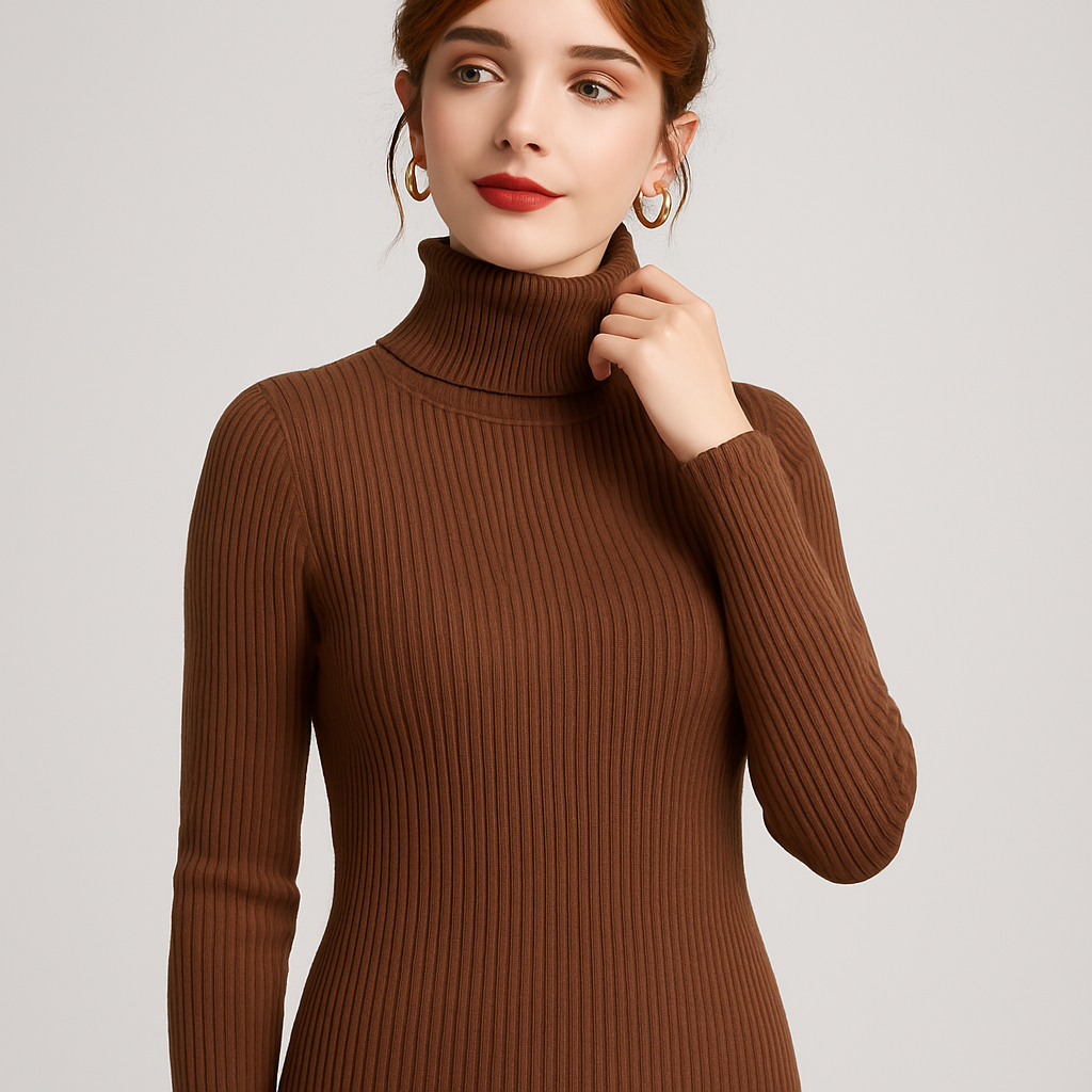 Women's Knitted Turtleneck Sweater - Cozy Striped Design for Autumn & Winter