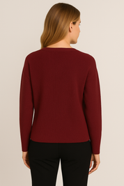 Women's Fitted Knit Cardigan Sweater with V-Neck and Side Split Hem