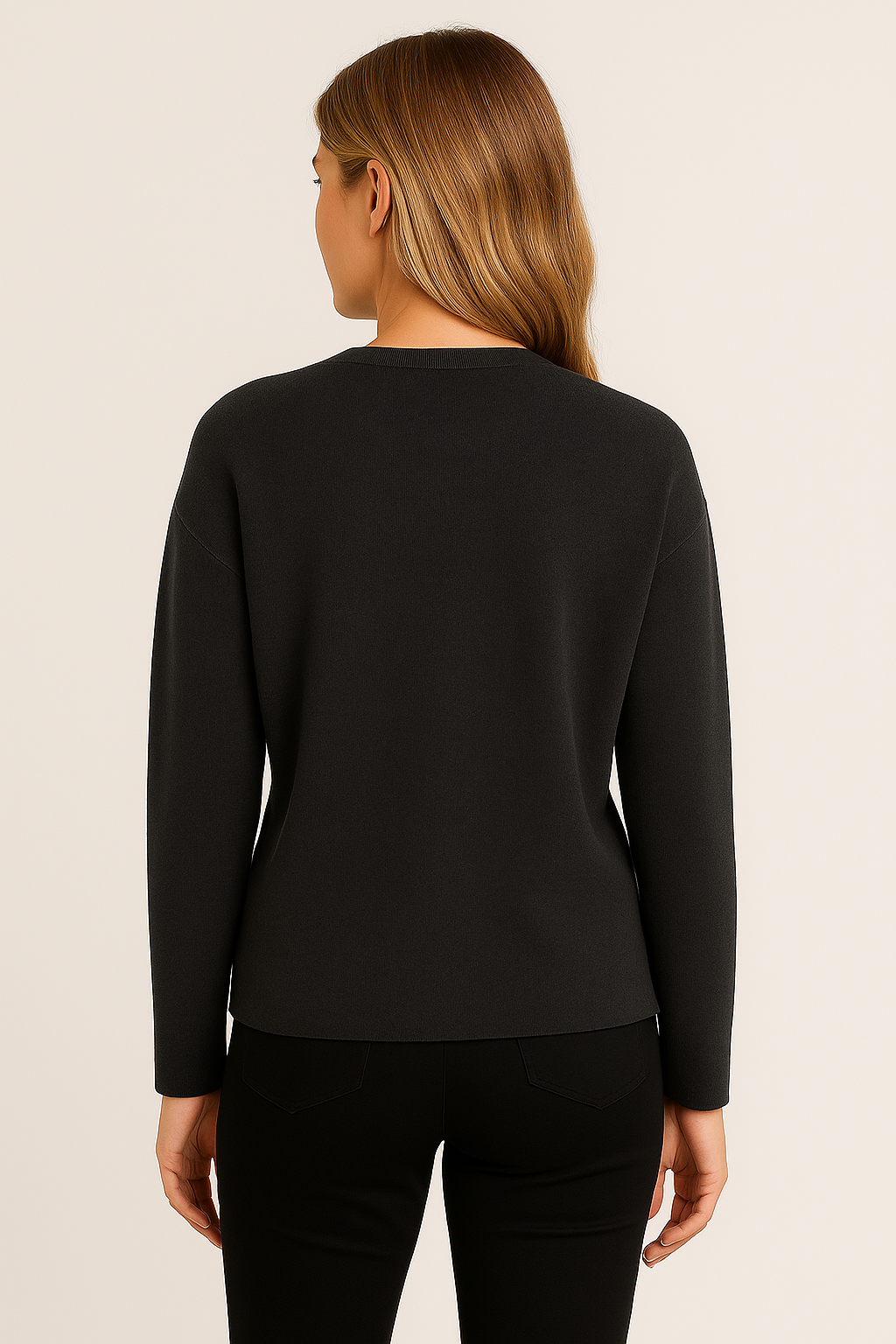 Women's Fitted Knit Cardigan Sweater with V-Neck and Side Split Hem