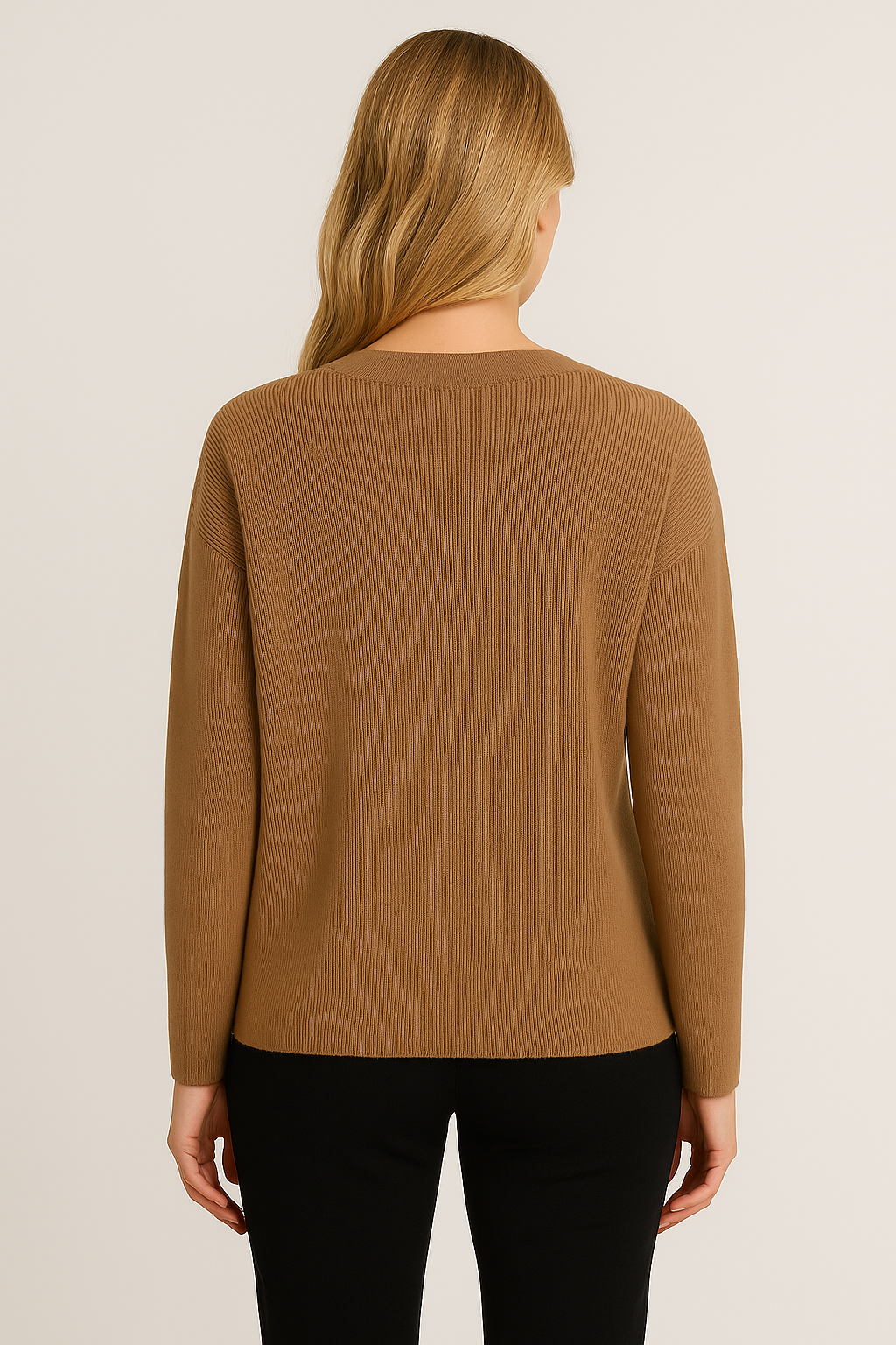 Women's Fitted Knit Cardigan Sweater with V-Neck and Side Split Hem