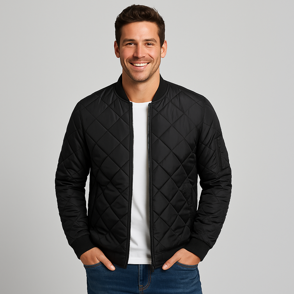 Men's Winter Jacket - Stylish Quilted Bomber Coat with Thick Collar