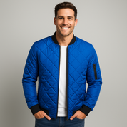 Men's Winter Jacket - Stylish Quilted Bomber Coat with Thick Collar