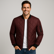 Men's Winter Jacket - Stylish Quilted Bomber Coat with Thick Collar