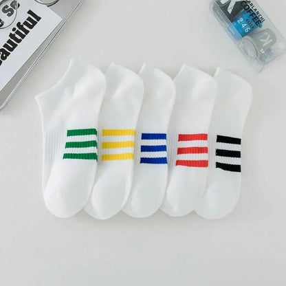 StylishTrend - Non-Slip White Cotton Boat Socks - 5 Pairs