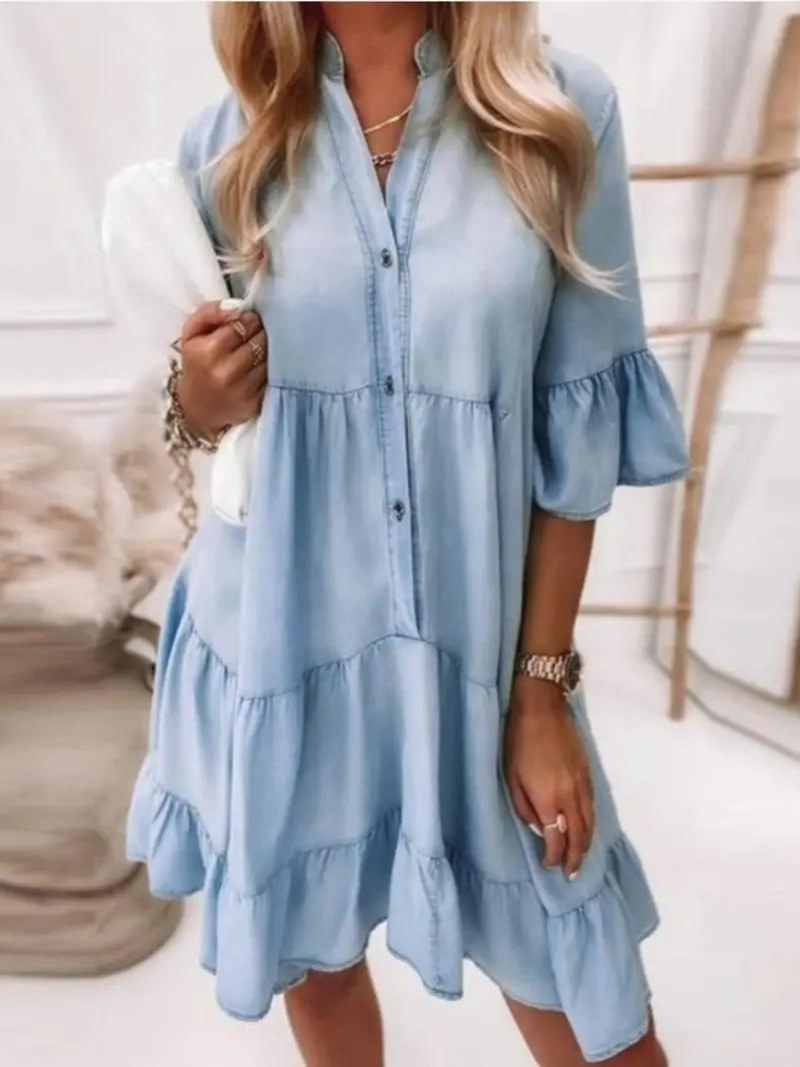 Bonnie Loose Fit Denim Ruffle Summer Dress