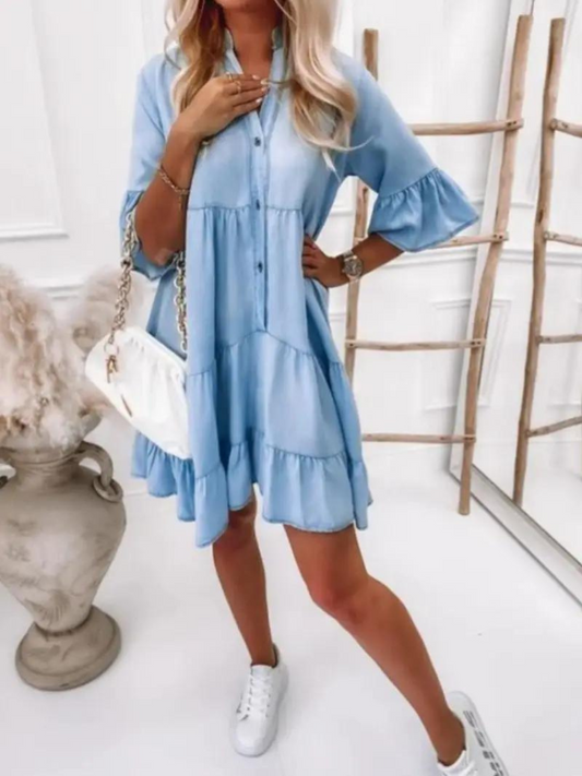 Bonnie Loose Fit Denim Ruffle Summer Dress