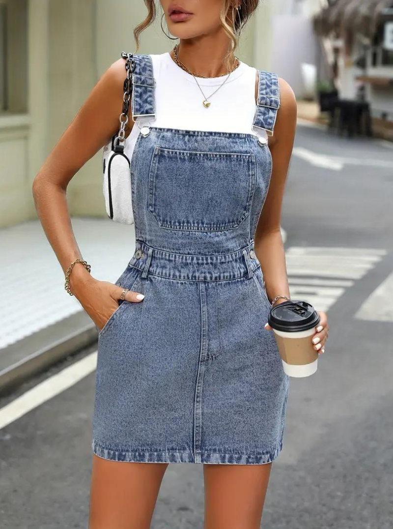 Ainah Sleeveless Denim Mini Dress with Pockets