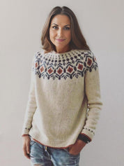Women's Knitted Vintage Jumper in White and Green - Stylish Ladies Jumpers 1