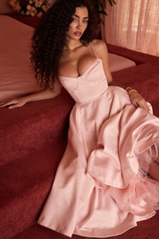 Mara Satin Midi Dress with Sweetheart Neckline