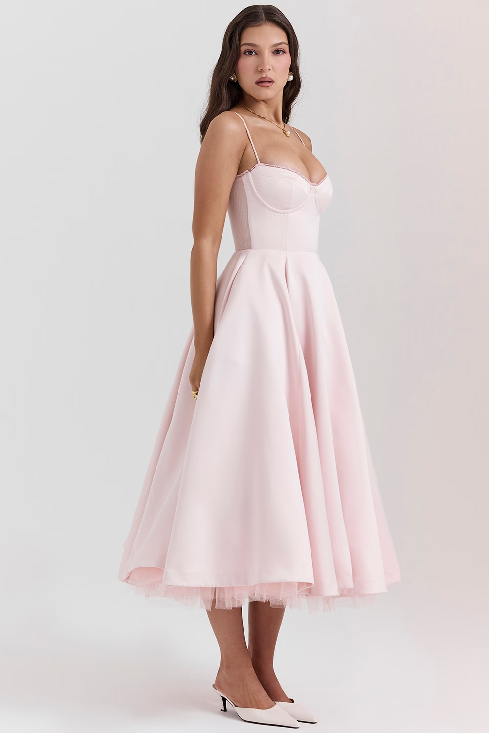 Mara Satin Midi Dress with Sweetheart Neckline