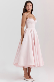 Mara Satin Midi Dress with Sweetheart Neckline