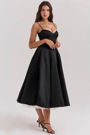 Mara Satin Midi Dress with Sweetheart Neckline