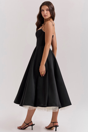 Mara Satin Midi Dress with Sweetheart Neckline
