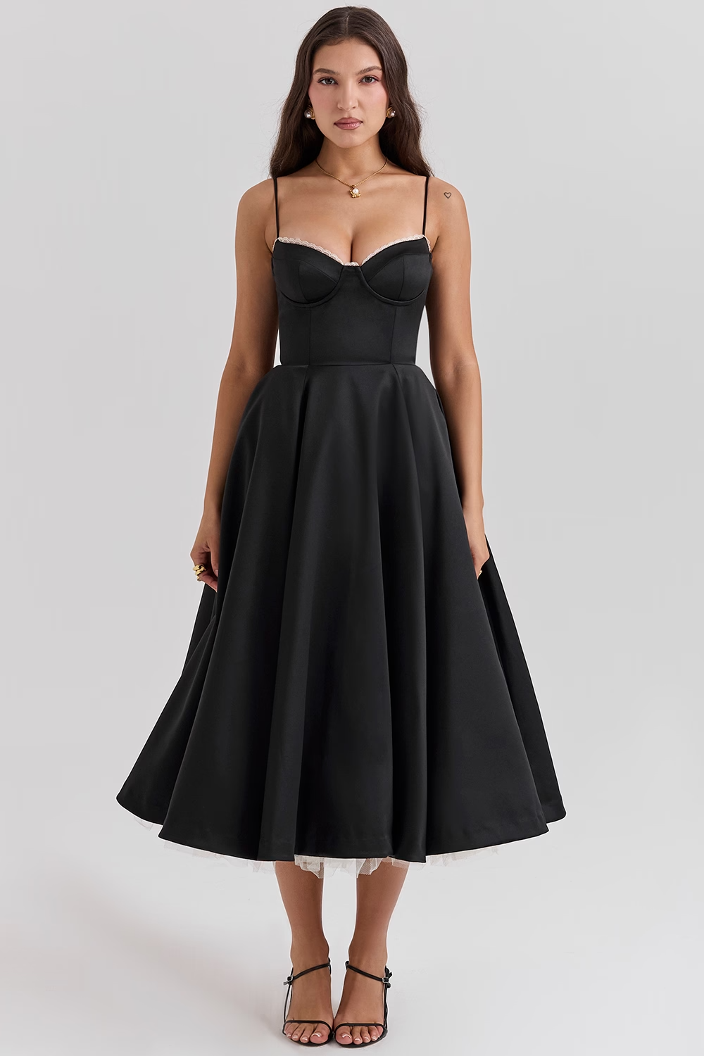 Mara Satin Midi Dress with Sweetheart Neckline