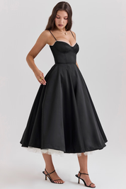 Mara Satin Midi Dress with Sweetheart Neckline